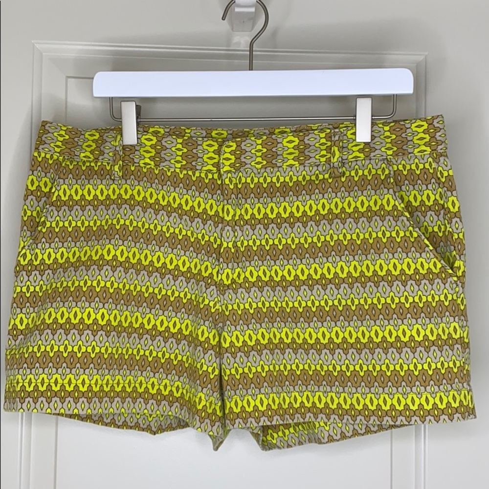 70’s inspired bright yellow tan geo print shorts